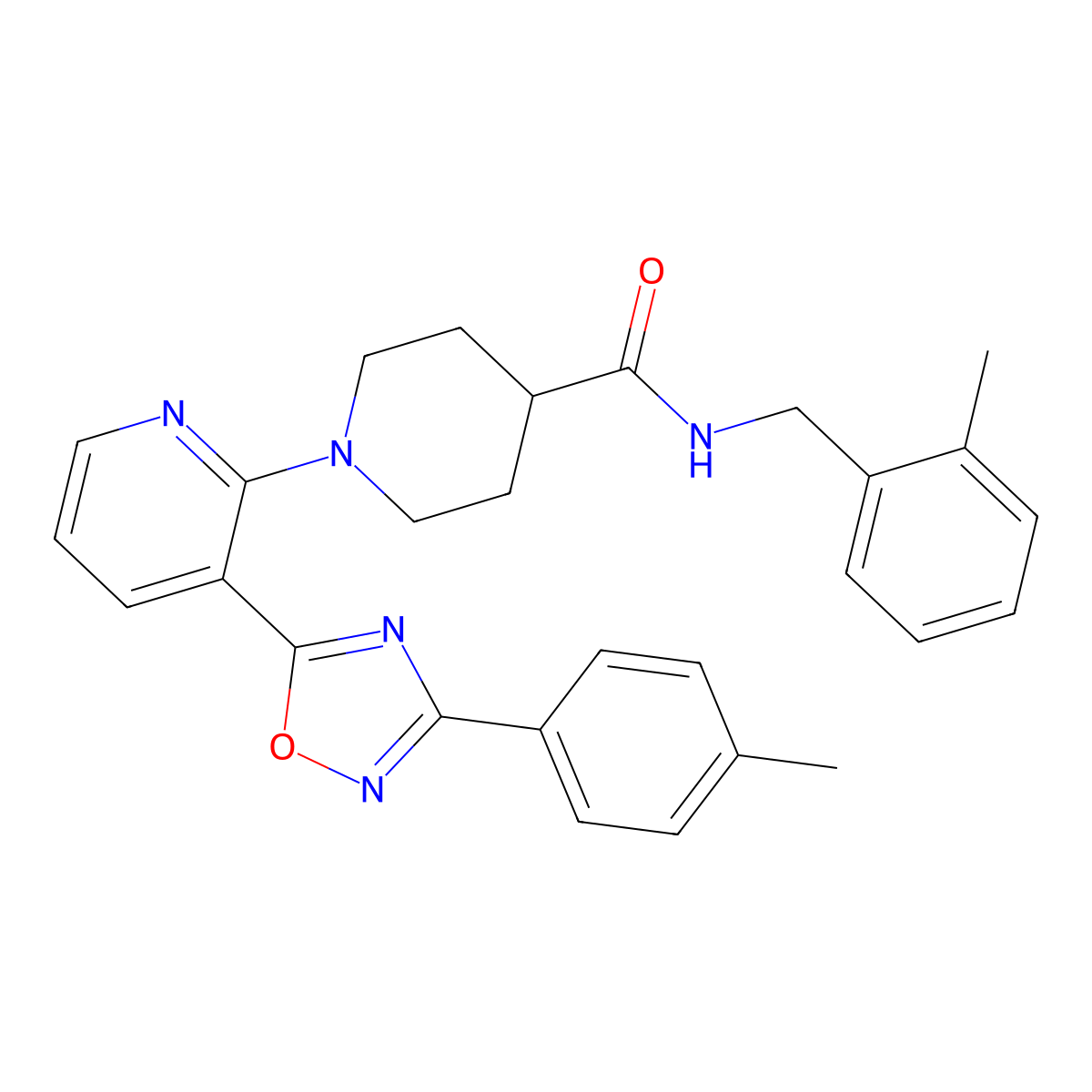 1-{3-[3-(4-methylphenyl)-1,2,4-oxadiazol-5-yl]pyridin-2-yl}-N-[(2-methylphenyl)methyl]piperidine-4-carboxamide molecular structure, CAS 1351772-16-1