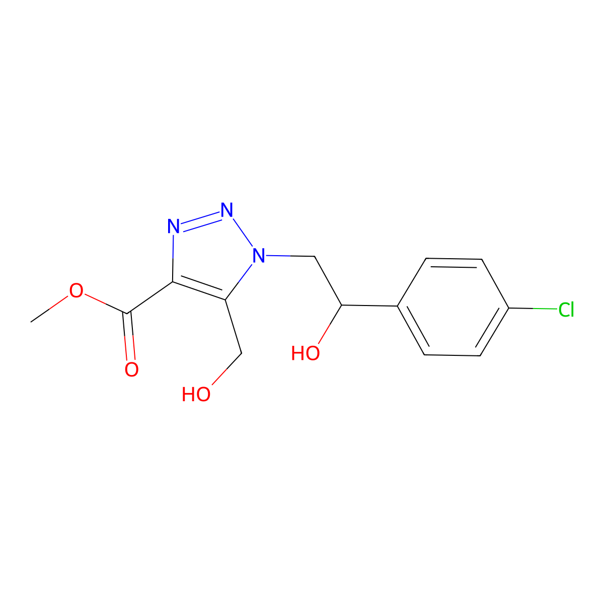 methyl 1-[2-(4-chlorophenyl)-2-hydroxyethyl]-5-(hydroxymethyl)-1H-1,2,3-triazole-4-carboxylate molecular structure, CAS 1351772-52-5
