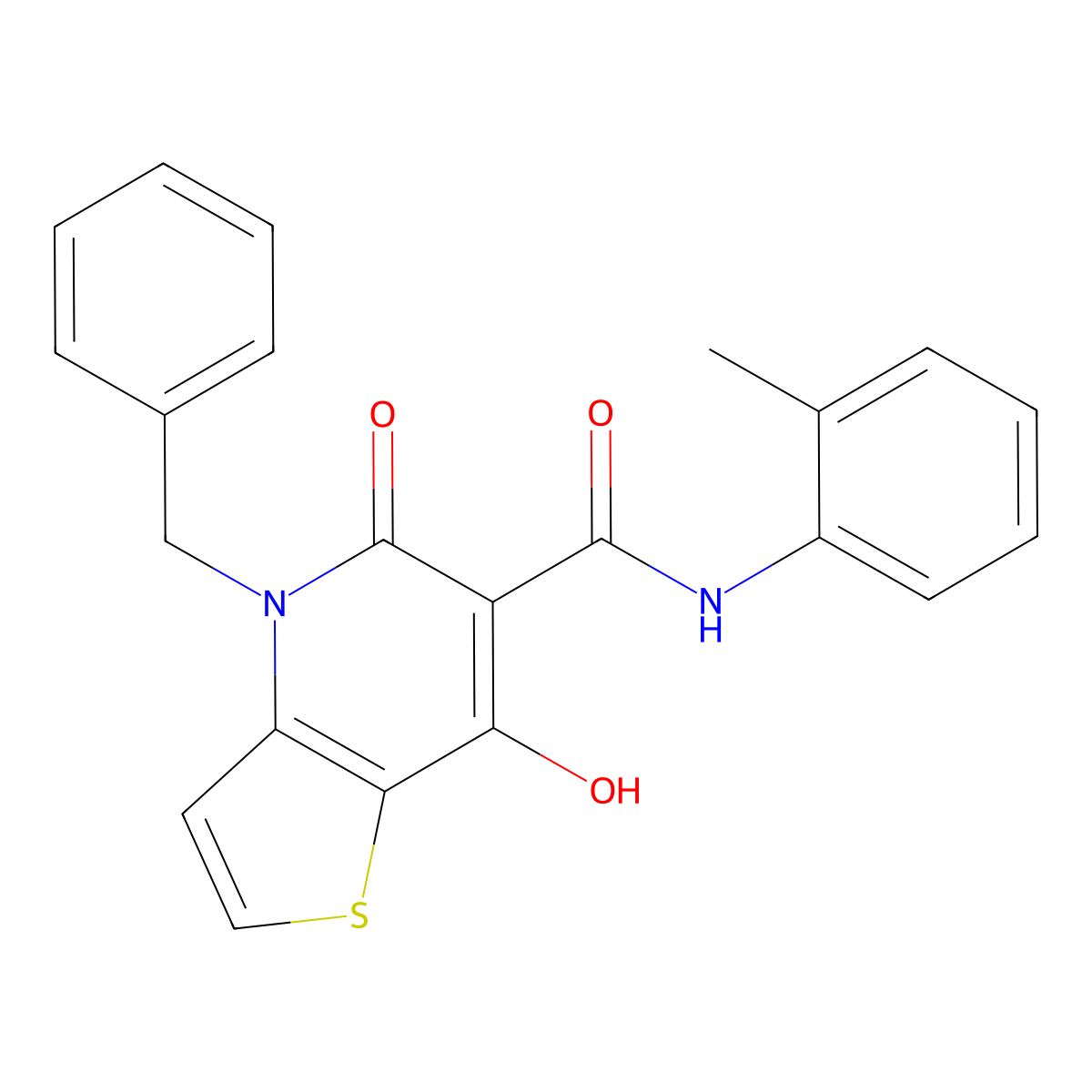 4-benzyl-7-hydroxy-N-(2-methylphenyl)-5-oxo-4,5-dihydrothieno[3,2-b]pyridine-6-carboxamide molecular structure, CAS 1351777-15-5