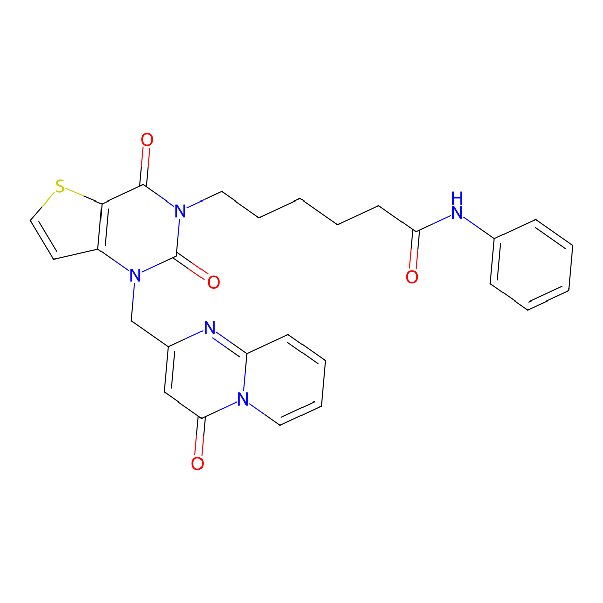 6-{2,4-dioxo-1-[(4-oxo-4H-pyrido[1,2-a]pyrimidin-2-yl)methyl]-1,4-dihydrothieno[3,2-d]pyrimidin-3(2H)-yl}-N-phenylhexanamide molecular structure, CAS 1351777-20-2