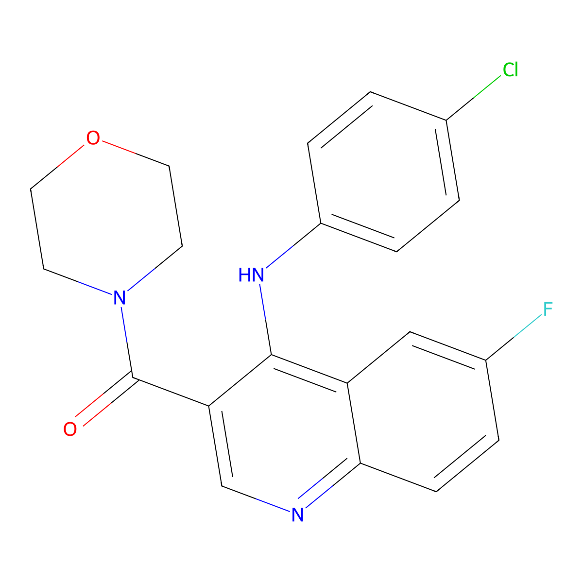 {4-[(4-Chlorophenyl)amino]-6-fluoroquinolin-3-yl}(morpholin-4-yl)methanone molecular structure, CAS 1351777-64-4