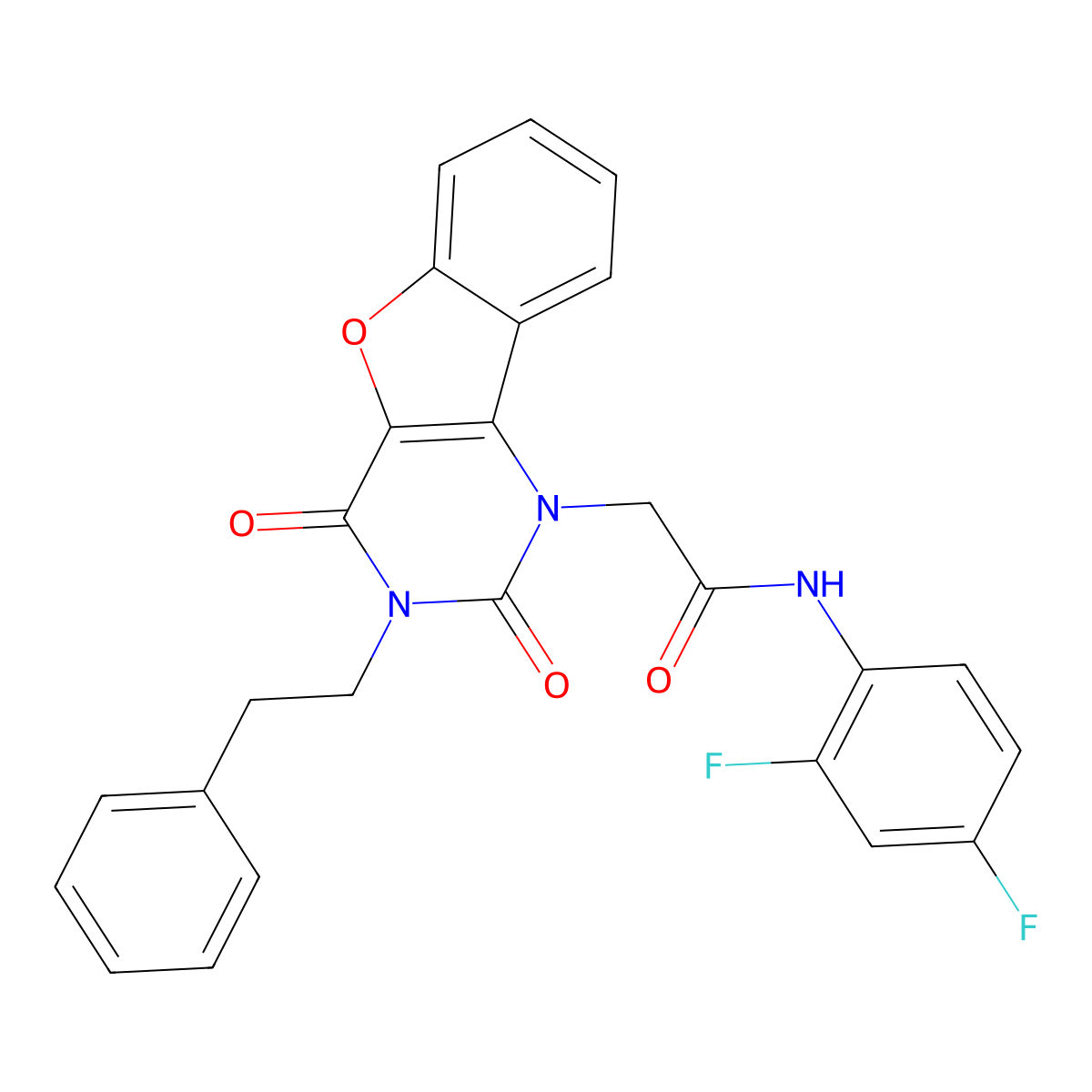 N-(2,4-difluorophenyl)-2-[2,4-dioxo-3-(2-phenylethyl)-3,4-dihydro[1]benzofuro[3,2-d]pyrimidin-1(2H)-yl]acetamide molecular structure, CAS 1351780-10-3