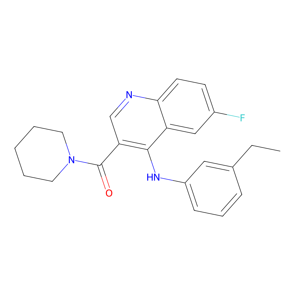 (4-((3-Ethylphenyl)amino)-6-fluoroquinolin-3-yl)(piperidin-1-yl)methanone molecular structure, CAS 1351780-53-4
