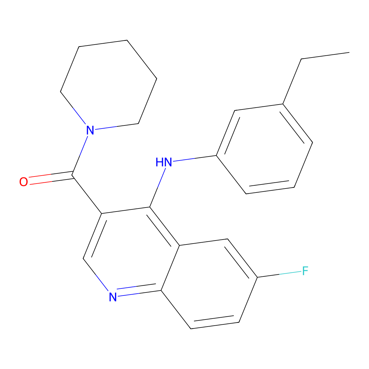 (4-((3-Ethylphenyl)amino)-6-fluoroquinolin-3-yl)(piperidin-1-yl)methanone molecular structure, CAS 1351780-53-4