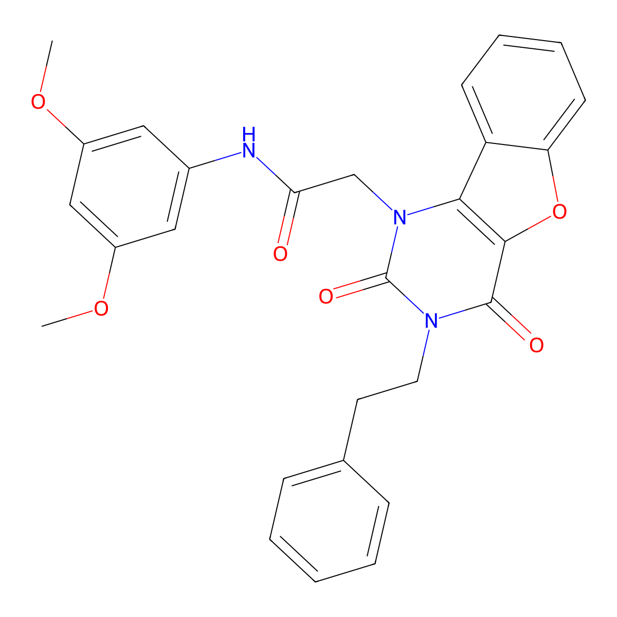 N-(3,5-dimethoxyphenyl)-2-[2,4-dioxo-3-(2-phenylethyl)-3,4-dihydro[1]benzofuro[3,2-d]pyrimidin-1(2H)-yl]acetamide molecular structure, CAS 1351786-43-0