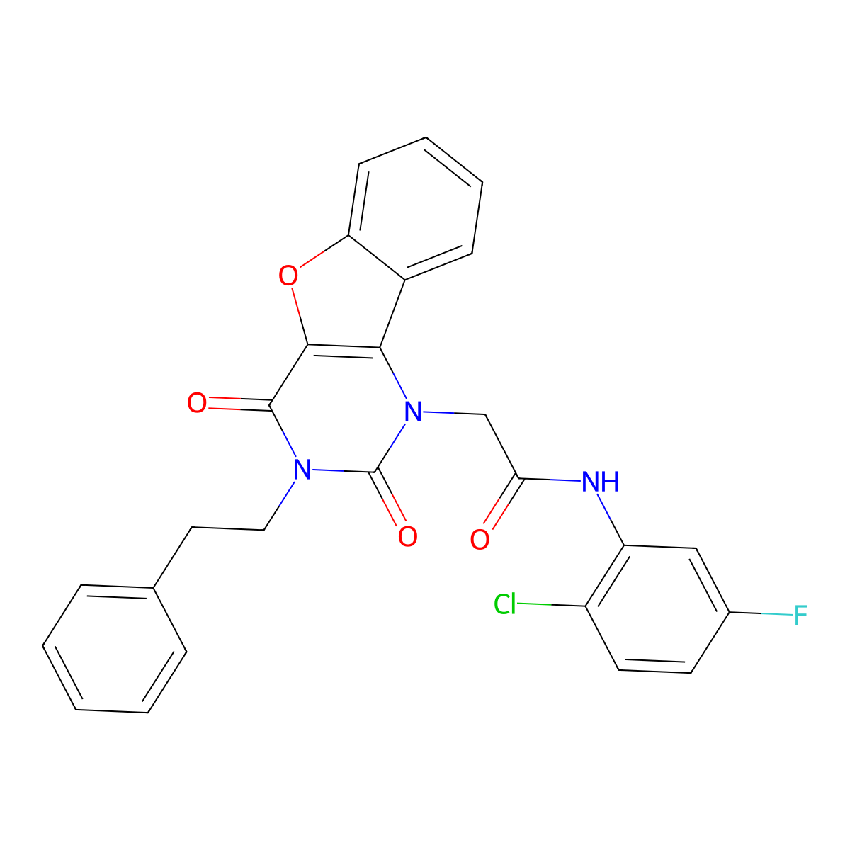 N-(2-chloro-5-fluorophenyl)-2-[2,4-dioxo-3-(2-phenylethyl)-3,4-dihydro[1]benzofuro[3,2-d]pyrimidin-1(2H)-yl]acetamide molecular structure, CAS 1351786-72-5