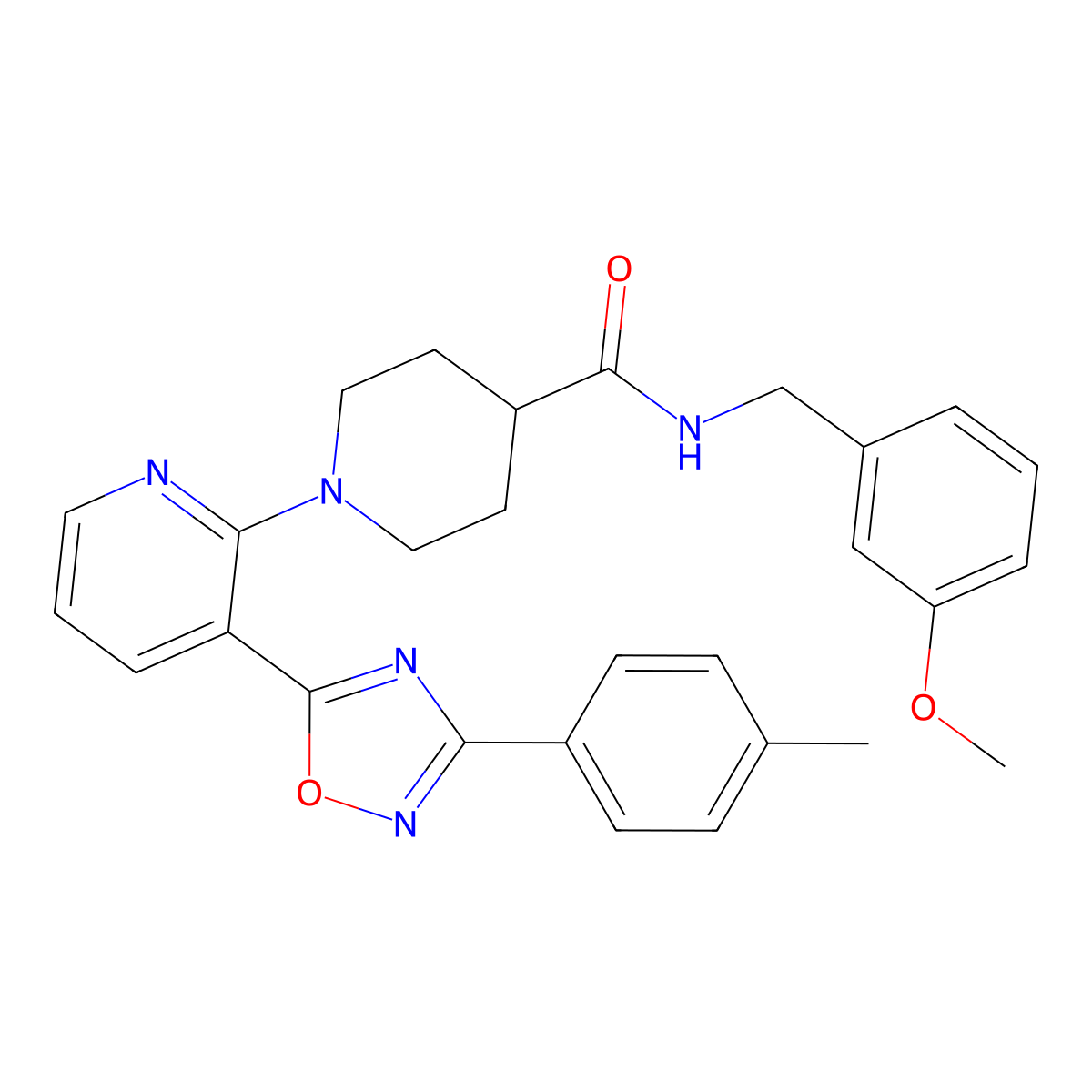 N-(3-methoxybenzyl)-1-{3-[3-(4-methylphenyl)-1,2,4-oxadiazol-5-yl]pyridin-2-yl}piperidine-4-carboxamide molecular structure, CAS 1351787-32-0