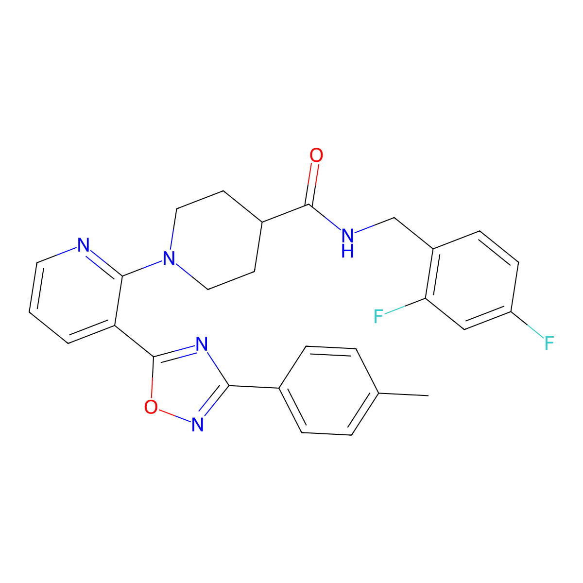 N-[(2,4-difluorophenyl)methyl]-1-{3-[3-(4-methylphenyl)-1,2,4-oxadiazol-5-yl]pyridin-2-yl}piperidine-4-carboxamide molecular structure, CAS 1351787-39-7
