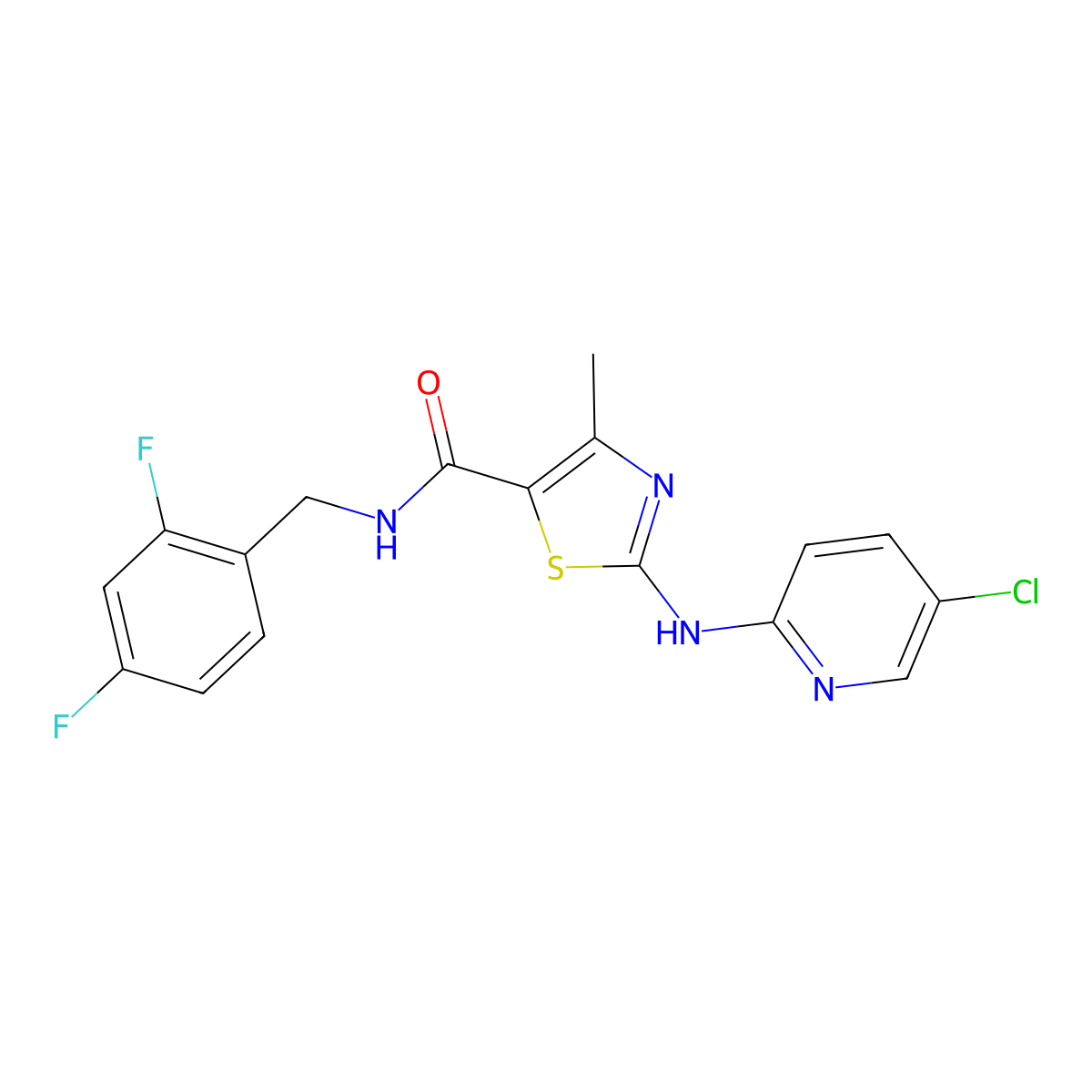 2-[(5-chloropyridin-2-yl)amino]-N-[(2,4-difluorophenyl)methyl]-4-methyl-1,3-thiazole-5-carboxamide molecular structure, CAS 1351787-52-4