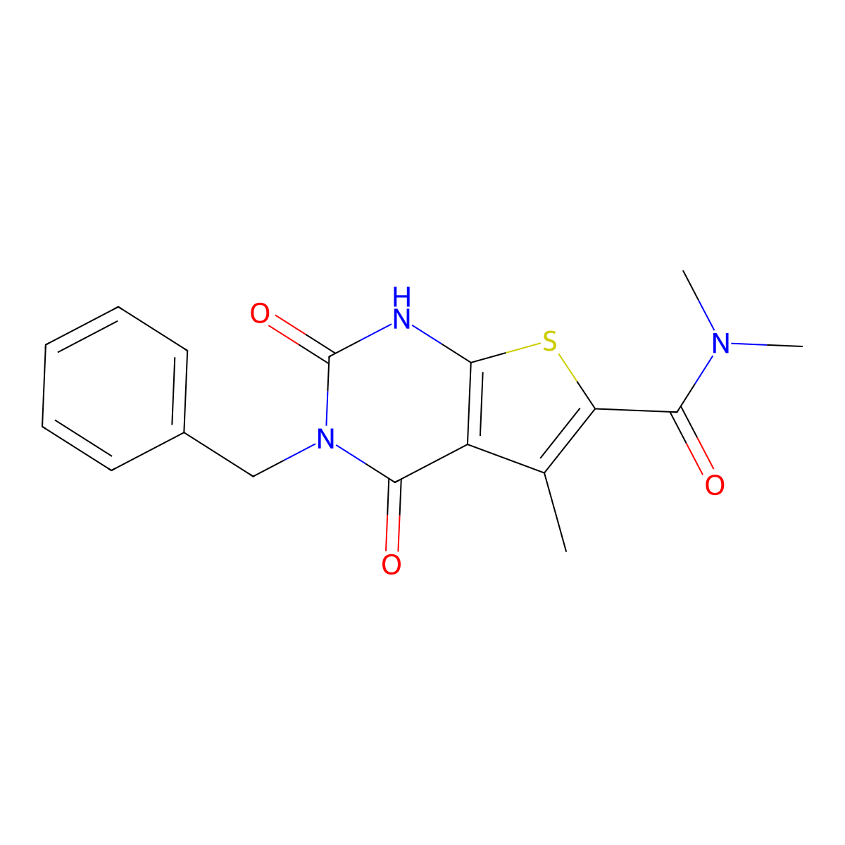 3-benzyl-N,N,5-trimethyl-2,4-dioxo-1,2,3,4-tetrahydrothieno[2,3-d]pyrimidine-6-carboxamide molecular structure, CAS 1351789-37-1