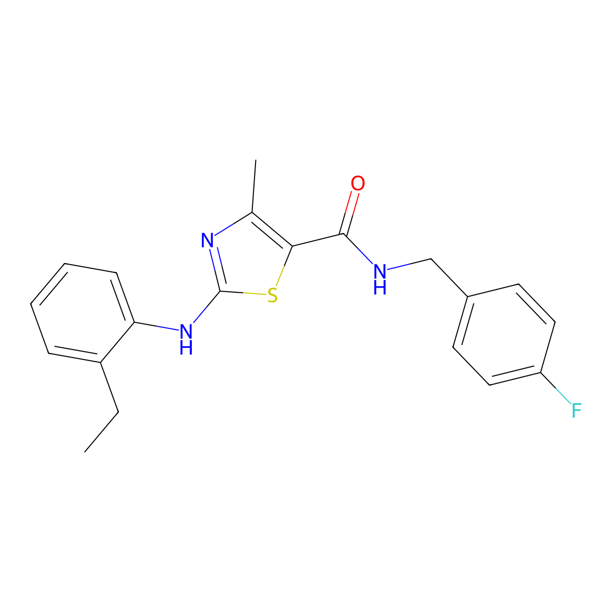 2-[(2-ethylphenyl)amino]-N-(4-fluorobenzyl)-4-methyl-1,3-thiazole-5-carboxamide molecular structure, CAS 1351789-74-6