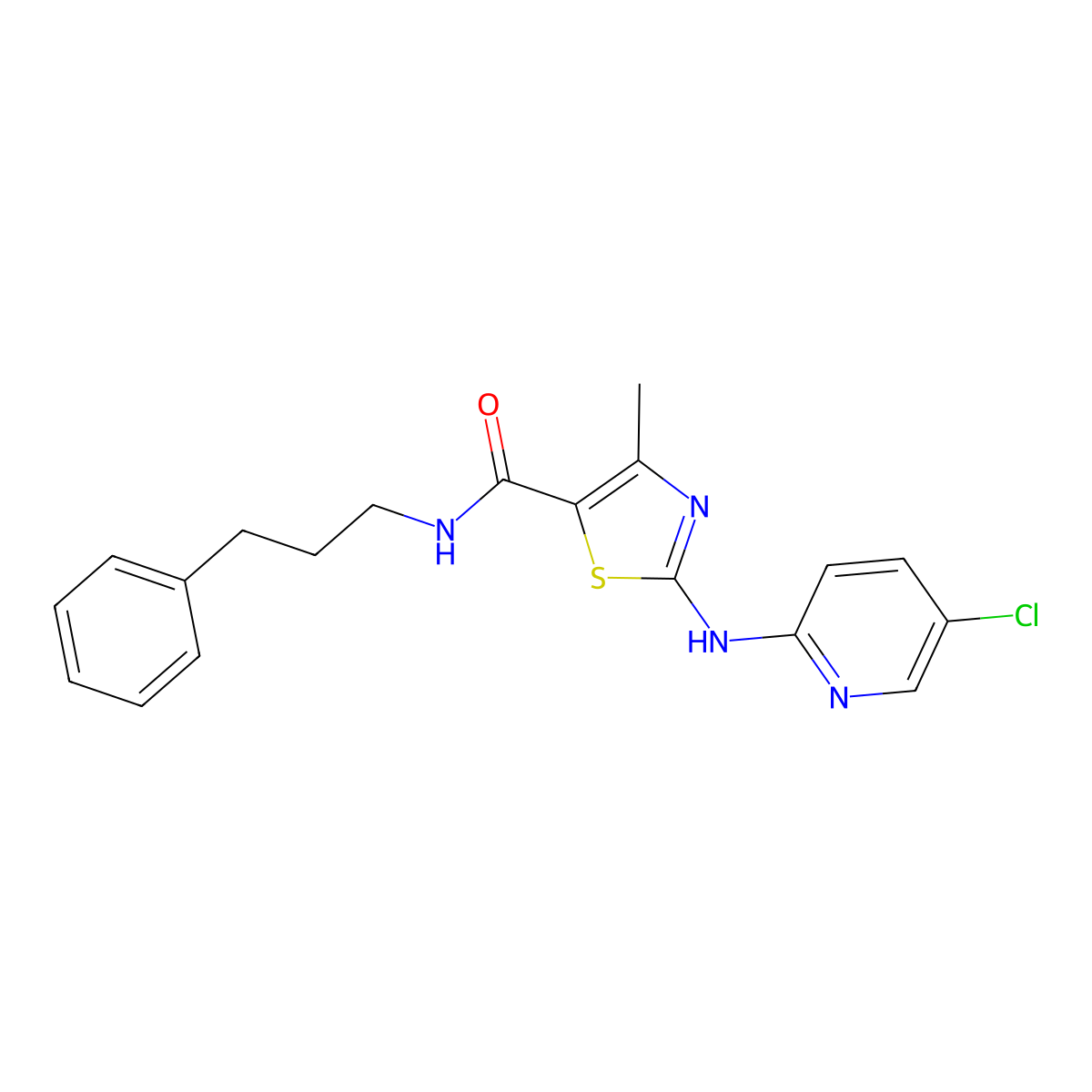 2-[(5-chloropyridin-2-yl)amino]-4-methyl-N-(3-phenylpropyl)-1,3-thiazole-5-carboxamide molecular structure, CAS 1351790-85-6
