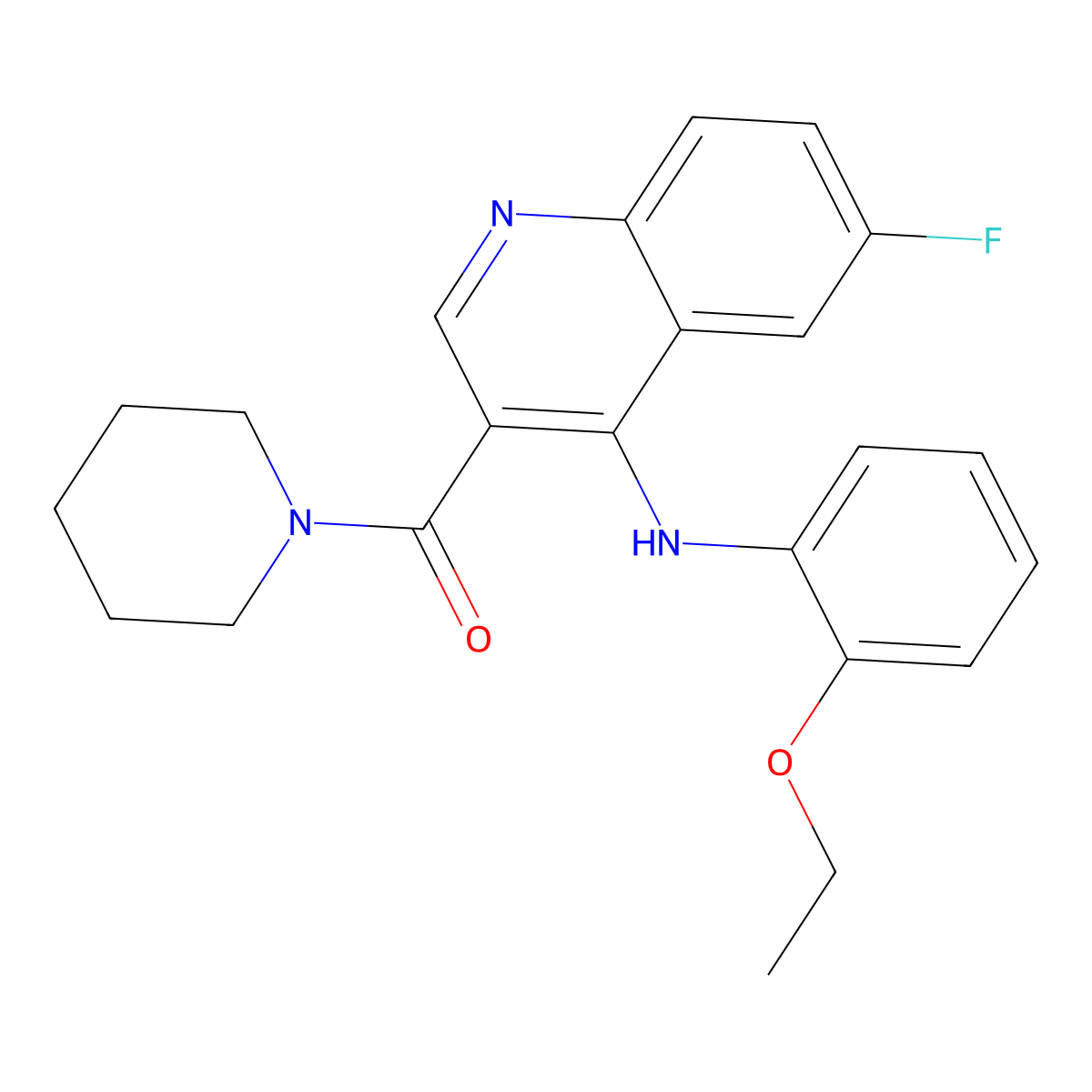 (4-((2-Ethoxyphenyl)amino)-6-fluoroquinolin-3-yl)(piperidin-1-yl)methanone molecular structure, CAS 1351794-63-2