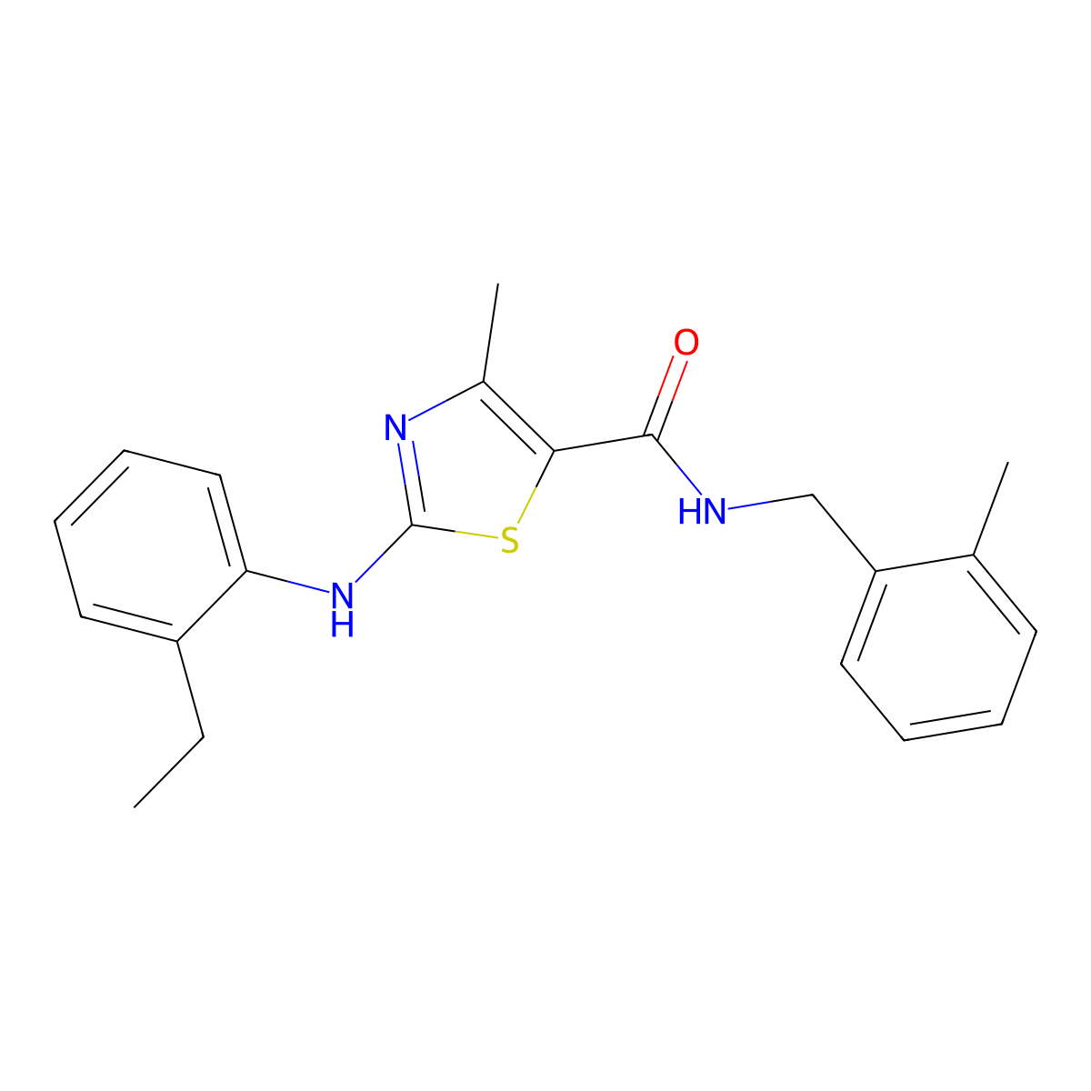 2-[(2-ethylphenyl)amino]-4-methyl-N-[(2-methylphenyl)methyl]-1,3-thiazole-5-carboxamide molecular structure, CAS 1351795-85-1