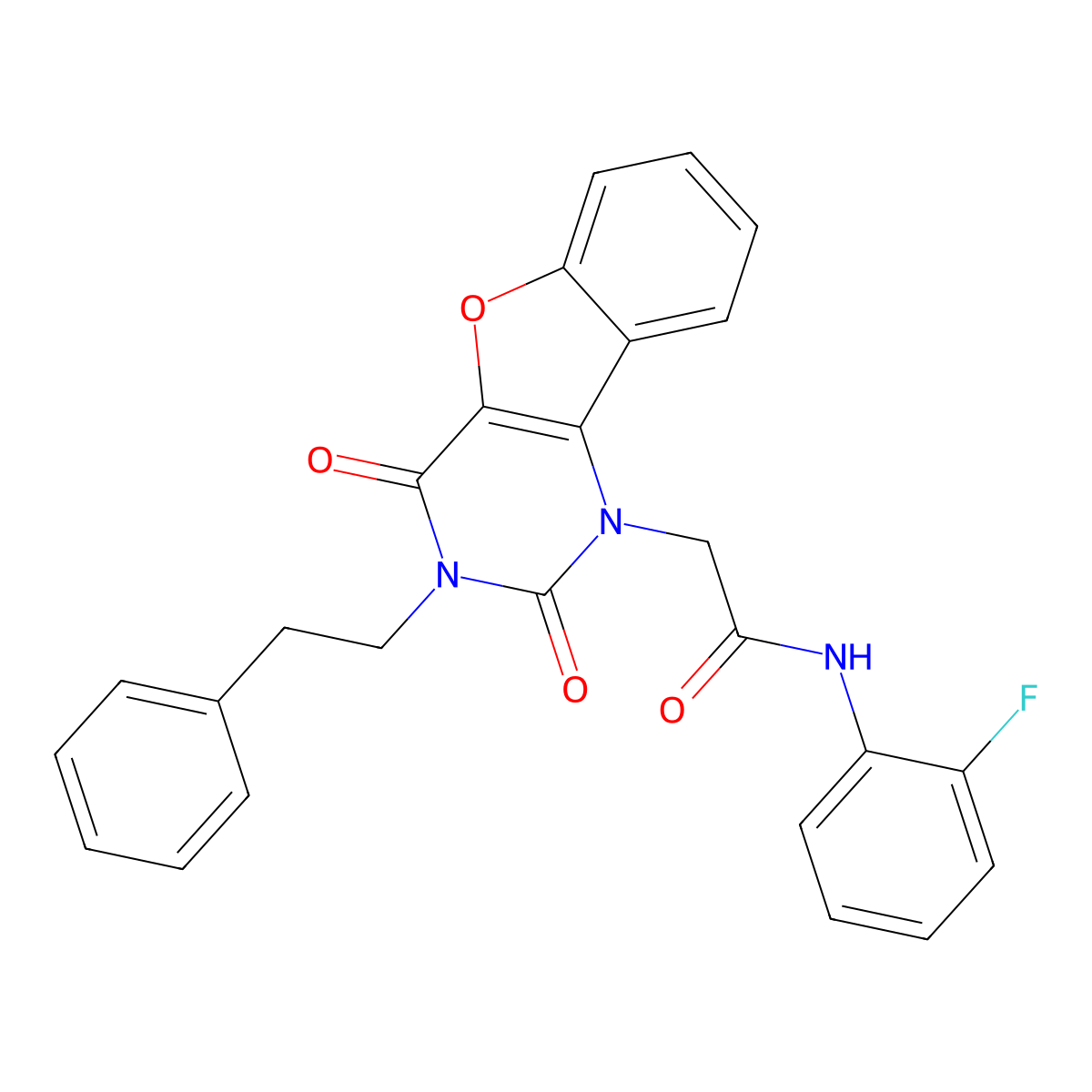 2-[2,4-dioxo-3-(2-phenylethyl)-3,4-dihydro[1]benzofuro[3,2-d]pyrimidin-1(2H)-yl]-N-(2-fluorophenyl)acetamide molecular structure, CAS 1351797-86-8