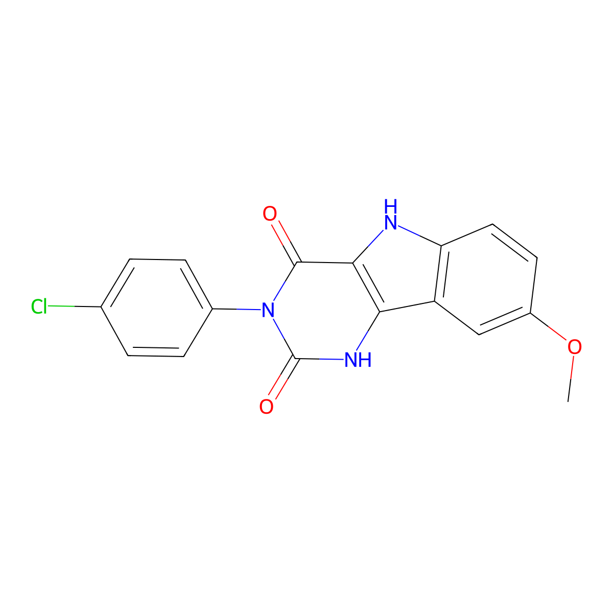 3-(4-chlorophenyl)-8-methoxy-1H-pyrimido[5,4-b]indole-2,4(3H,5H)-dione molecular structure, CAS 1351800-42-4