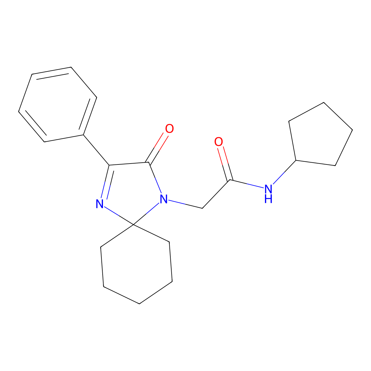 N-cyclopentyl-2-(2-oxo-3-phenyl-1,4-diazaspiro[4.5]dec-3-en-1-yl)acetamide molecular structure, CAS 1351800-81-1