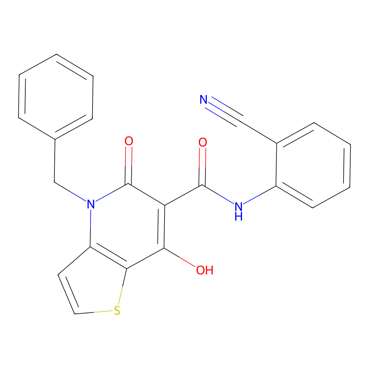 4-benzyl-N-(2-cyanophenyl)-7-hydroxy-5-oxo-4H,5H-thieno[3,2-b]pyridine-6-carboxamide molecular structure, CAS 1351800-86-6