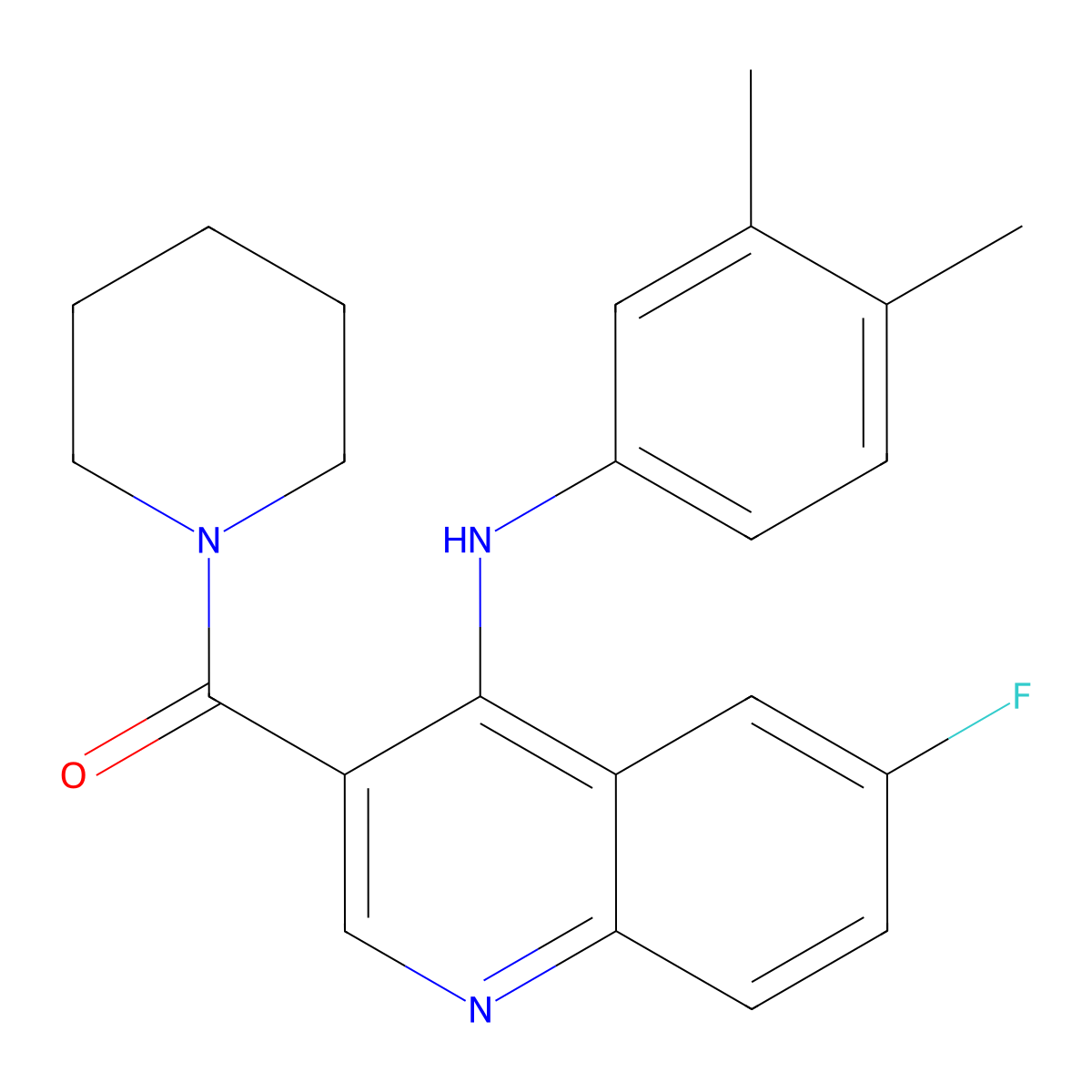 (4-((3,4-Dimethylphenyl)amino)-6-fluoroquinolin-3-yl)(piperidin-1-yl)methanone molecular structure, CAS 1351800-89-9