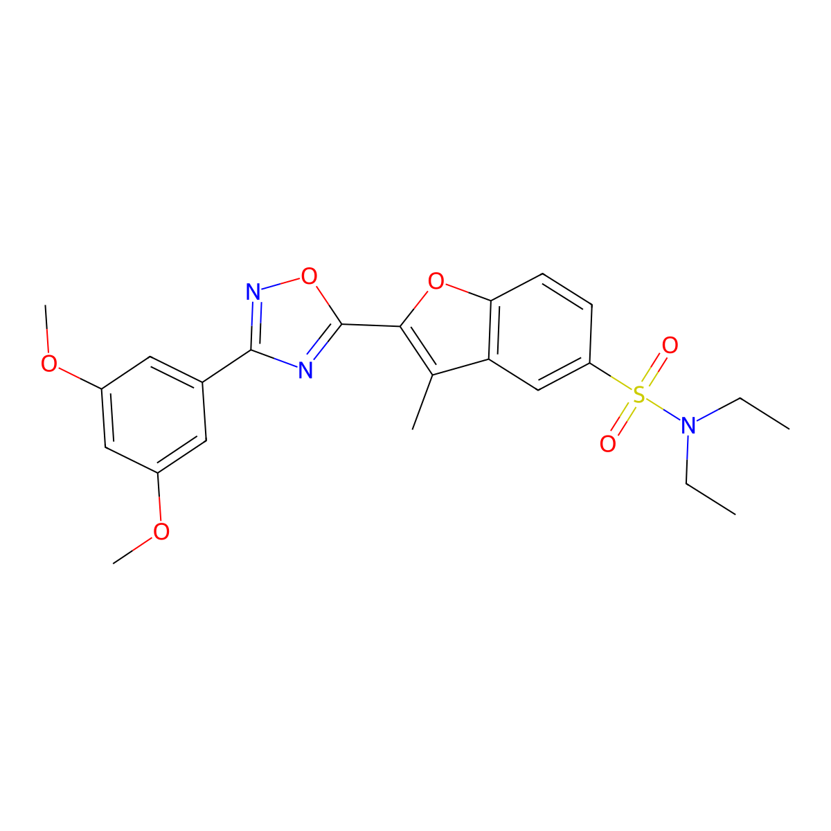 2-[3-(3,5-dimethoxyphenyl)-1,2,4-oxadiazol-5-yl]-N,N-diethyl-3-methyl-1-benzofuran-5-sulfonamide molecular structure, CAS 1351801-34-7