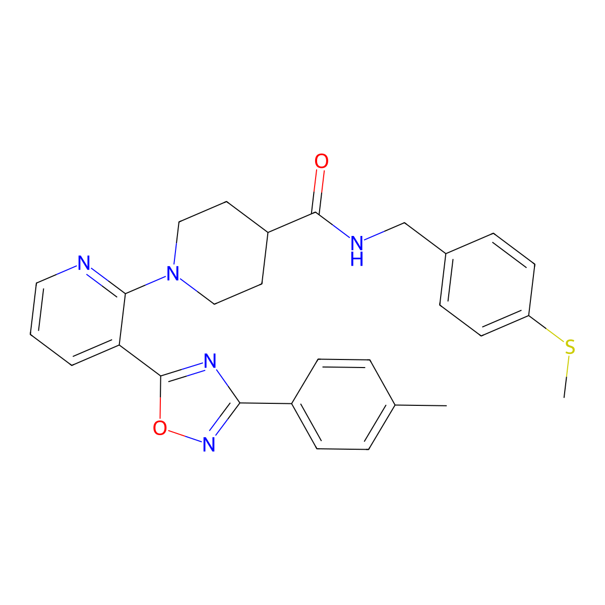 1-{3-[3-(4-methylphenyl)-1,2,4-oxadiazol-5-yl]pyridin-2-yl}-N-[4-(methylsulfanyl)benzyl]piperidine-4-carboxamide molecular structure, CAS 1351801-55-2