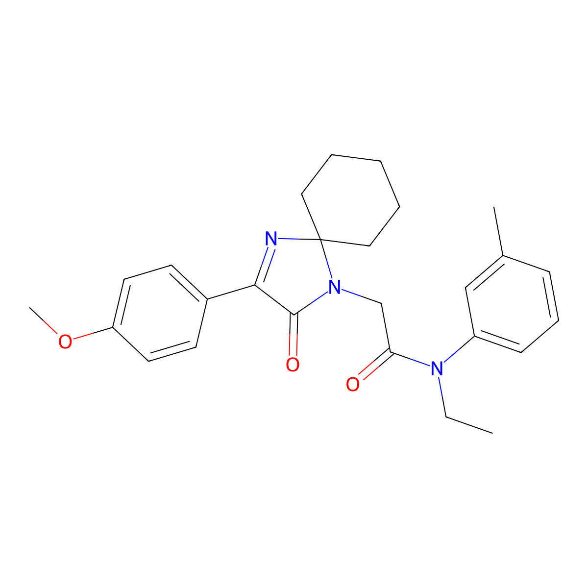 N-ethyl-2-[3-(4-methoxyphenyl)-2-oxo-1,4-diazaspiro[4.5]dec-3-en-1-yl]-N-(3-methylphenyl)acetamide molecular structure, CAS 1351802-65-7