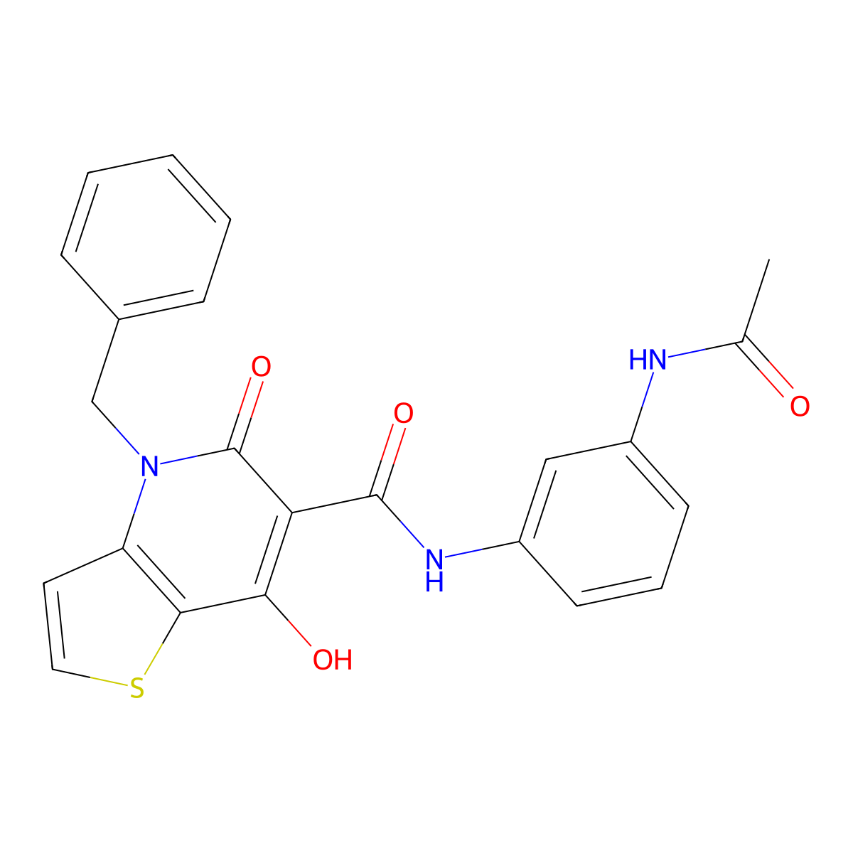 N-[3-(acetylamino)phenyl]-4-benzyl-7-hydroxy-5-oxo-4,5-dihydrothieno[3,2-b]pyridine-6-carboxamide molecular structure, CAS 1351804-61-9