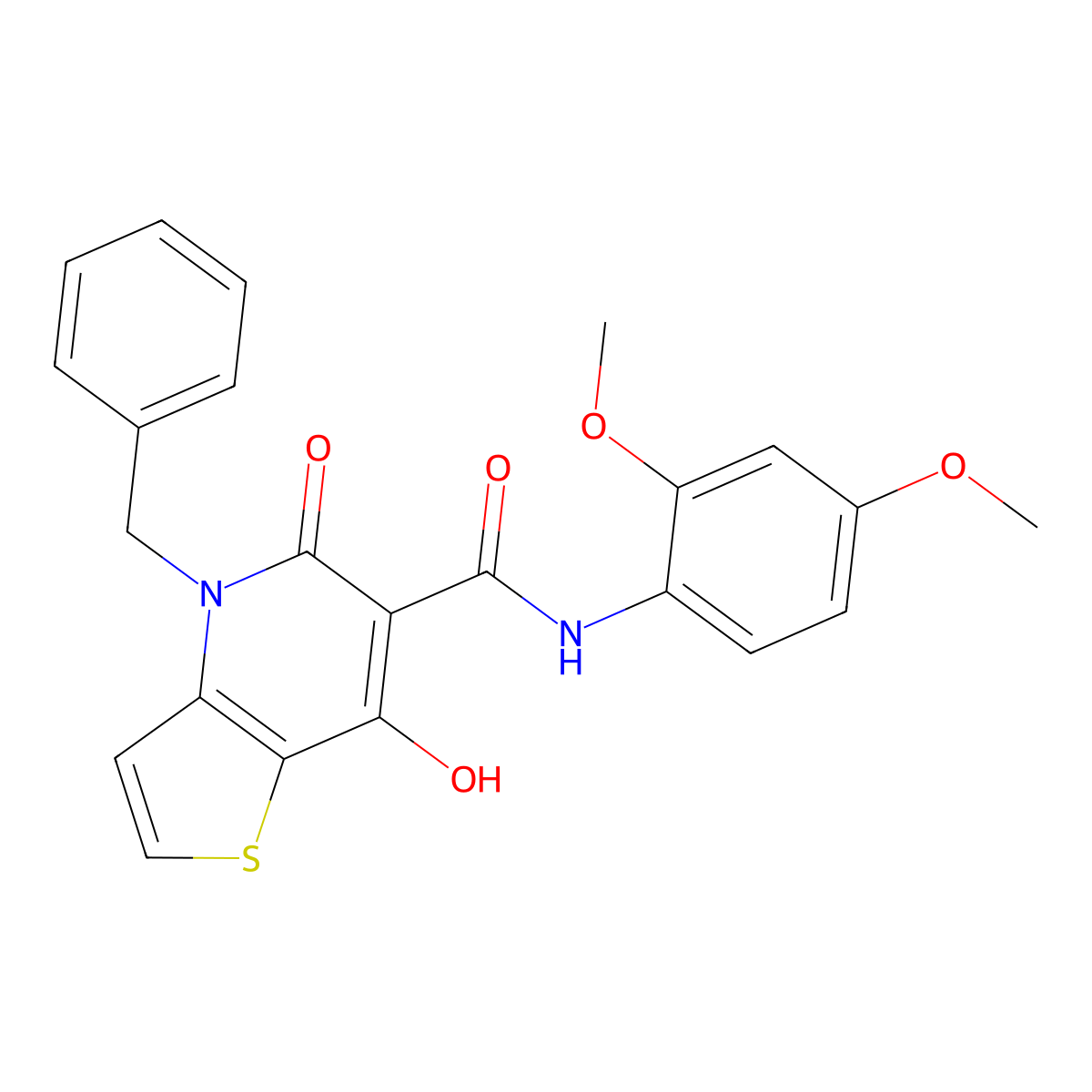 4-benzyl-N-(2,4-dimethoxyphenyl)-7-hydroxy-5-oxo-4H,5H-thieno[3,2-b]pyridine-6-carboxamide molecular structure, CAS 1351804-77-7