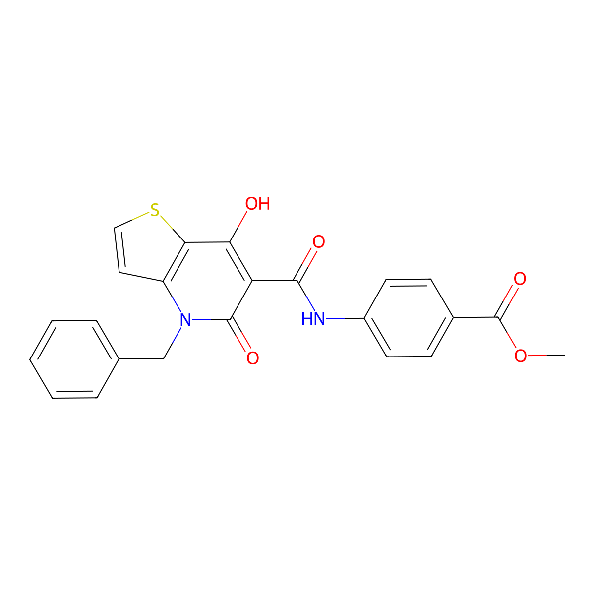 methyl 4-{4-benzyl-7-hydroxy-5-oxo-4H,5H-thieno[3,2-b]pyridine-6-amido}benzoate molecular structure, CAS 1351805-23-6
