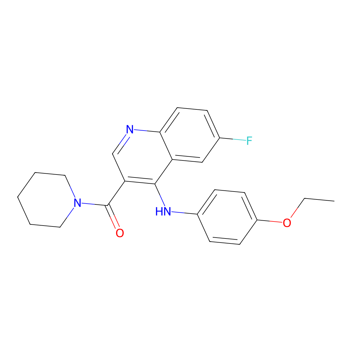 (4-((4-Ethoxyphenyl)amino)-6-fluoroquinolin-3-yl)(piperidin-1-yl)methanone molecular structure, CAS 1351805-31-6
