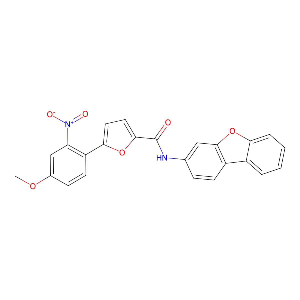2-Furancarboxamide, N-3-dibenzofuranyl-5-(4-methoxy-2-nitrophenyl)- molecular structure, CAS 1351809-49-8