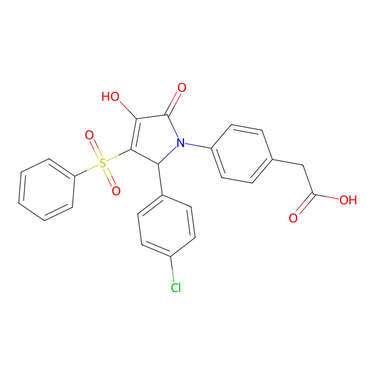 2-{4-[3-(benzenesulfonyl)-2-(4-chlorophenyl)-4-hydroxy-5-oxo-2,5-dihydro-1H-pyrrol-1-yl]phenyl}acetic acid molecular structure, CAS 1351809-82-9