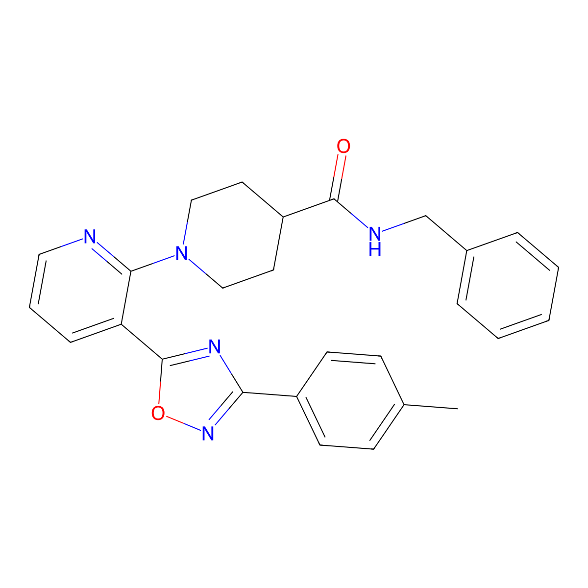 N-benzyl-1-{3-[3-(4-methylphenyl)-1,2,4-oxadiazol-5-yl]pyridin-2-yl}piperidine-4-carboxamide molecular structure, CAS 1351810-48-4