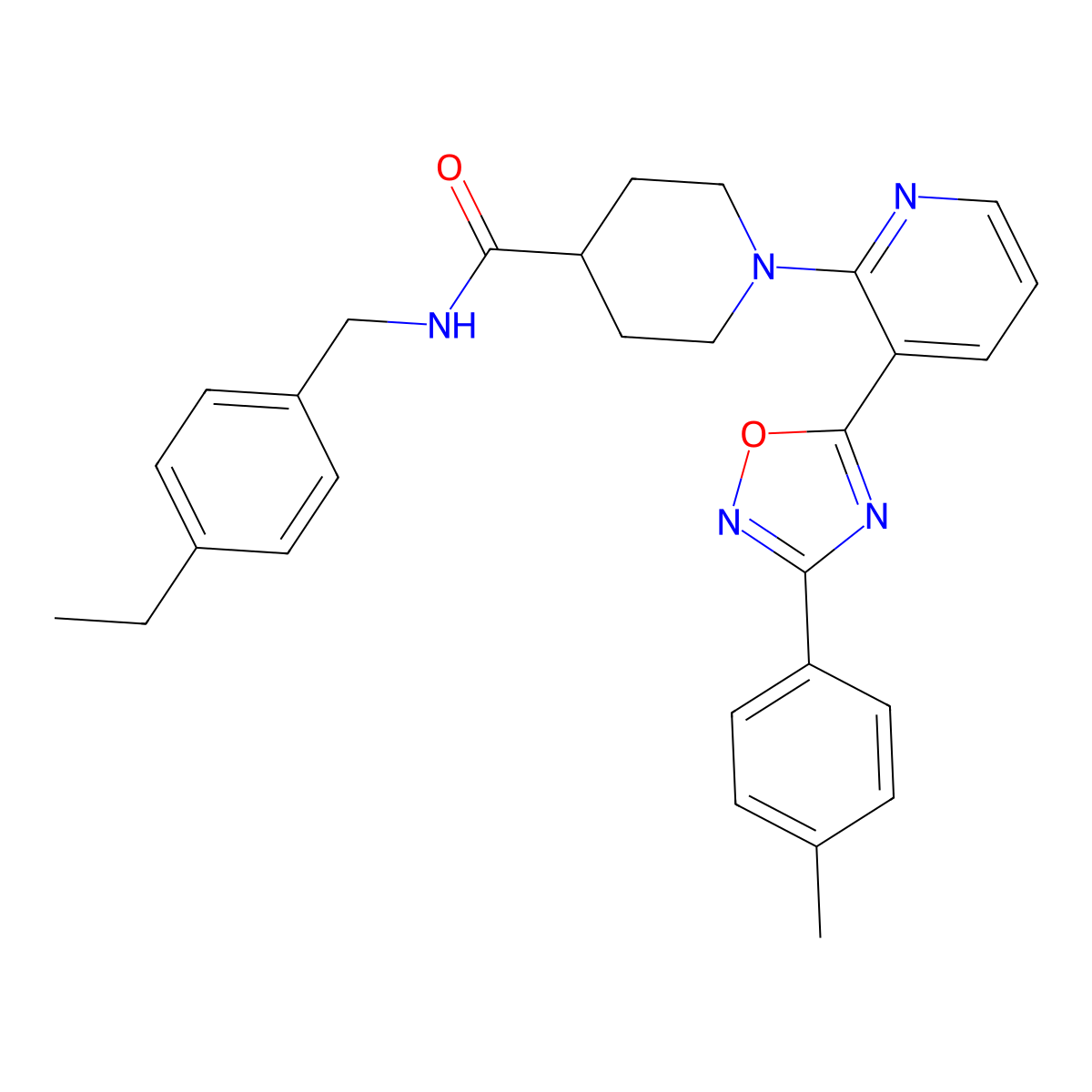 N-(4-ethylbenzyl)-1-{3-[3-(4-methylphenyl)-1,2,4-oxadiazol-5-yl]pyridin-2-yl}piperidine-4-carboxamide molecular structure, CAS 1351810-56-4