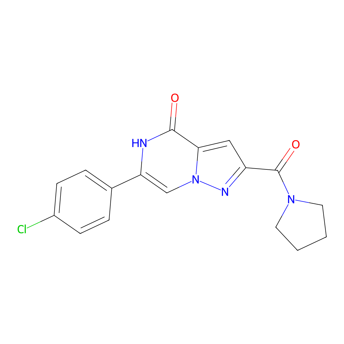 6-(4-chlorophenyl)-2-(pyrrolidin-1-ylcarbonyl)pyrazolo[1,5-a]pyrazin-4(5H)-one molecular structure, CAS 1351810-60-0