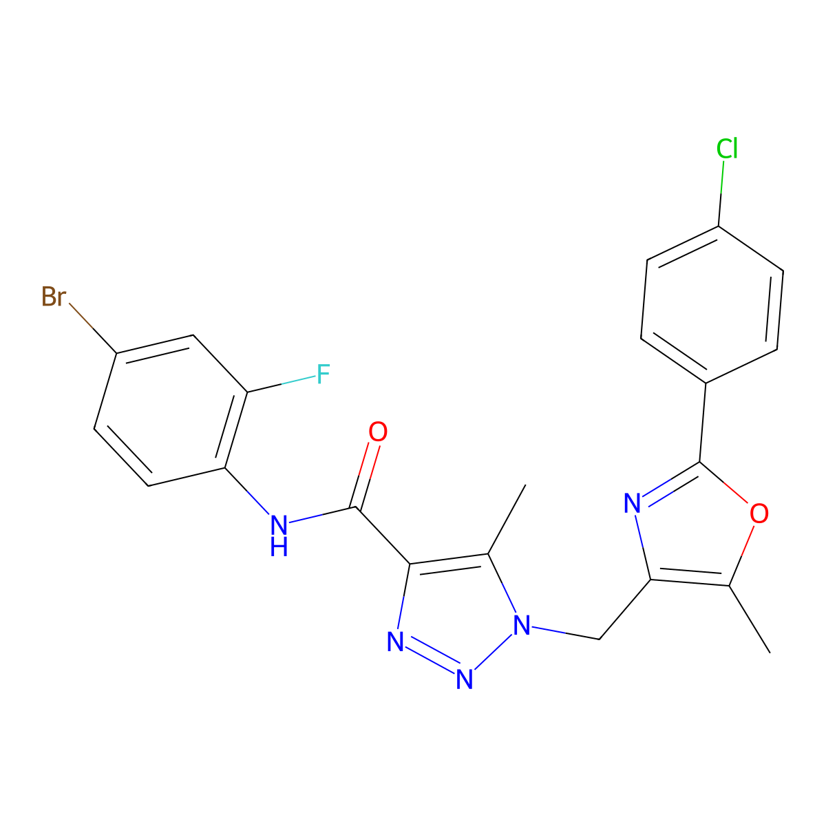 N-(4-bromo-2-fluorophenyl)-1-{[2-(4-chlorophenyl)-5-methyl-1,3-oxazol-4-yl]methyl}-5-methyl-1H-1,2,3-triazole-4-carboxamide molecular structure, CAS 1351816-93-7