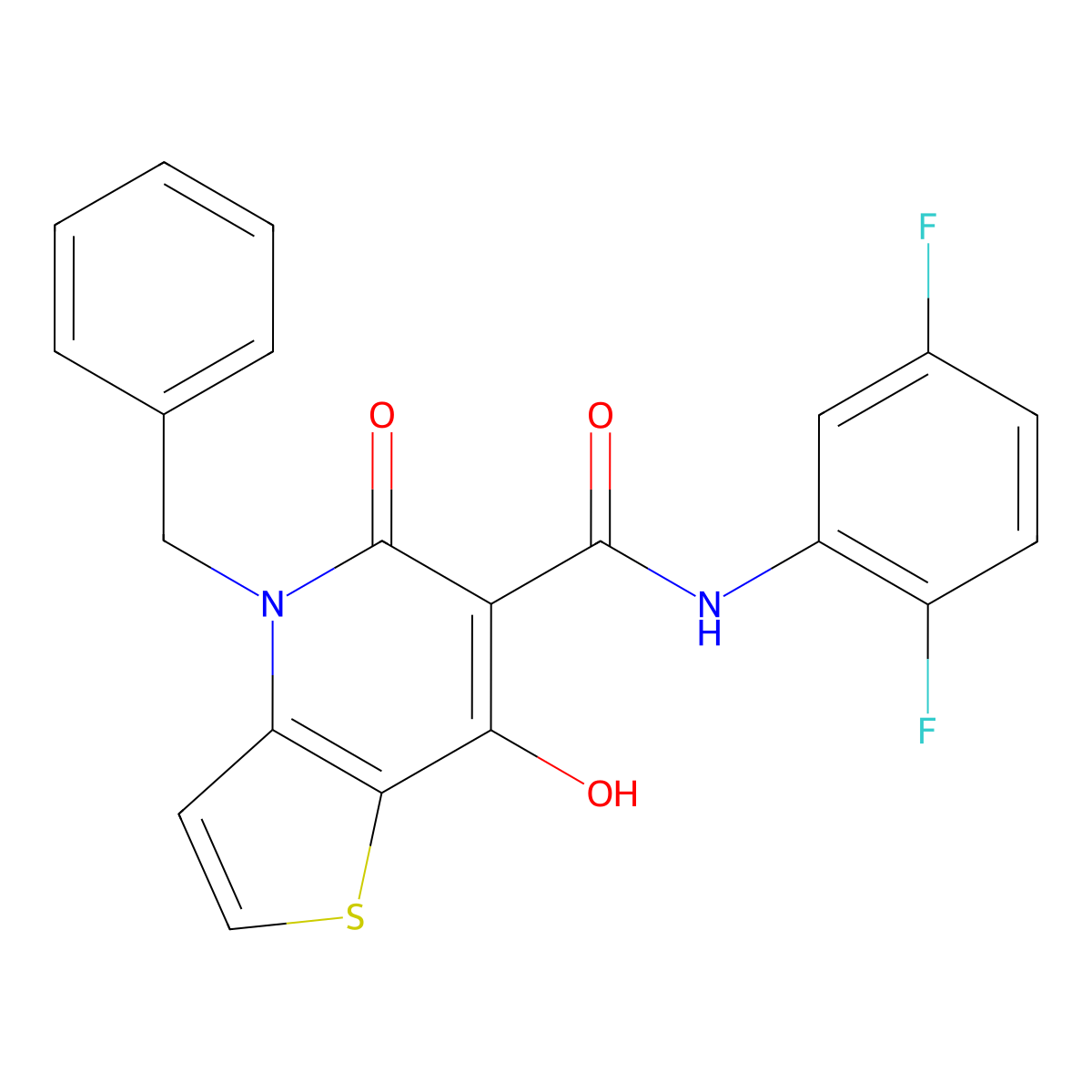 4-benzyl-N-(2,5-difluorophenyl)-7-hydroxy-5-oxo-4H,5H-thieno[3,2-b]pyridine-6-carboxamide molecular structure, CAS 1351816-94-8