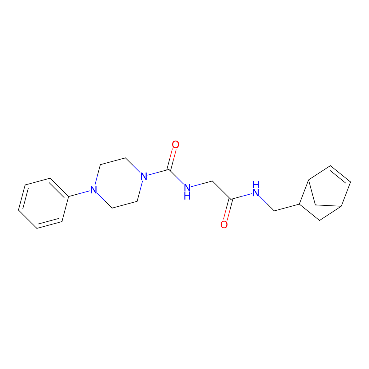 N-{2-[(bicyclo[2.2.1]hept-5-en-2-ylmethyl)amino]-2-oxoethyl}-4-phenylpiperazine-1-carboxamide molecular structure, CAS 1351817-95-2