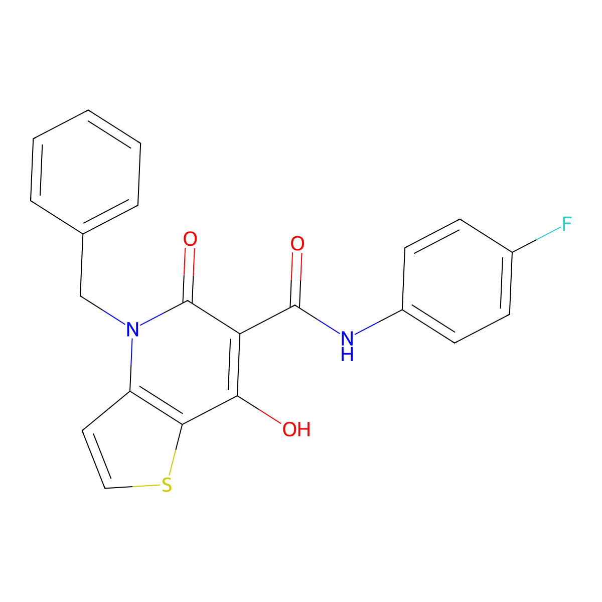 4-benzyl-N-(4-fluorophenyl)-7-hydroxy-5-oxo-4,5-dihydrothieno[3,2-b]pyridine-6-carboxamide molecular structure, CAS 1351821-07-2