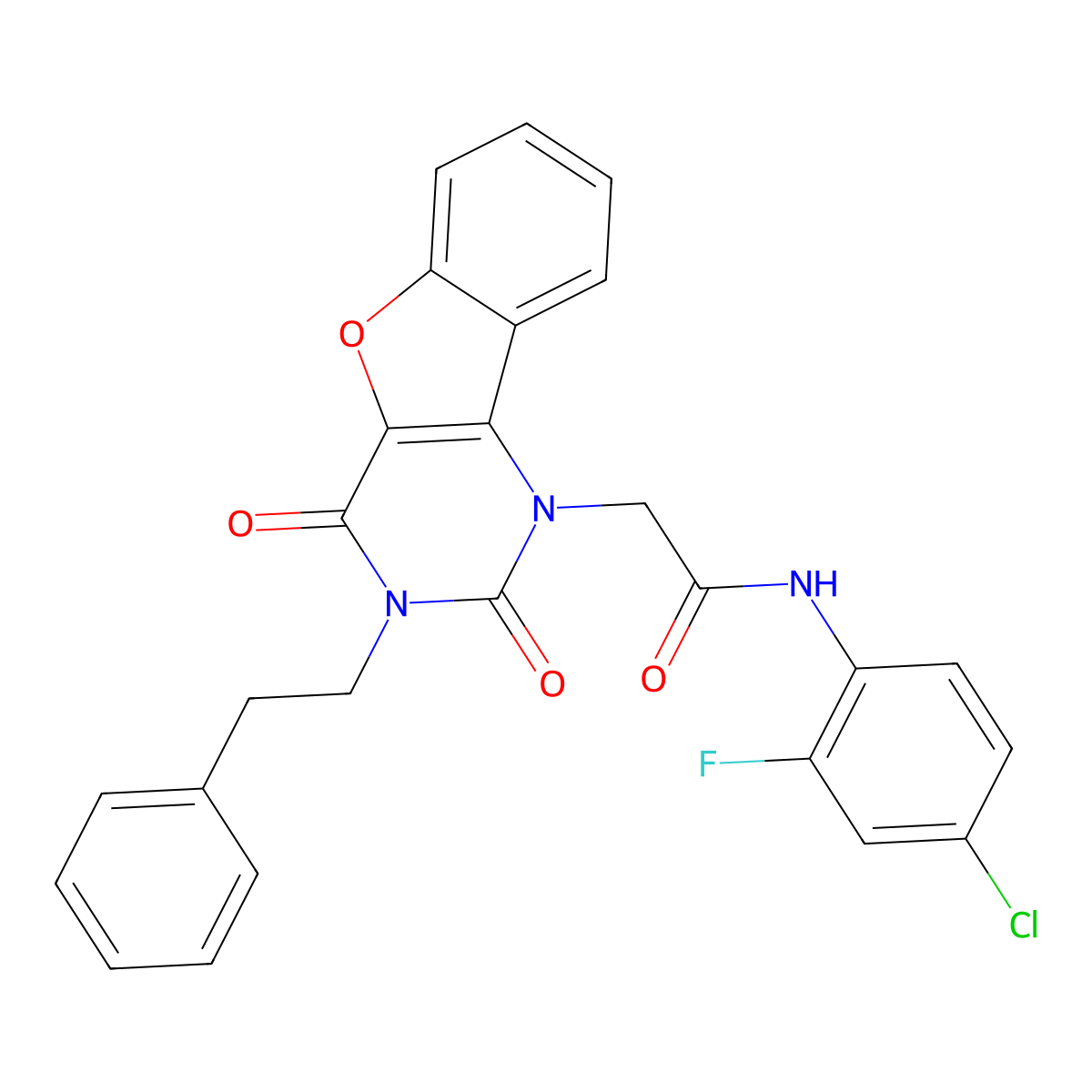 N-(4-chloro-2-fluorophenyl)-2-[2,4-dioxo-3-(2-phenylethyl)-3,4-dihydro[1]benzofuro[3,2-d]pyrimidin-1(2H)-yl]acetamide molecular structure, CAS 1351823-85-2