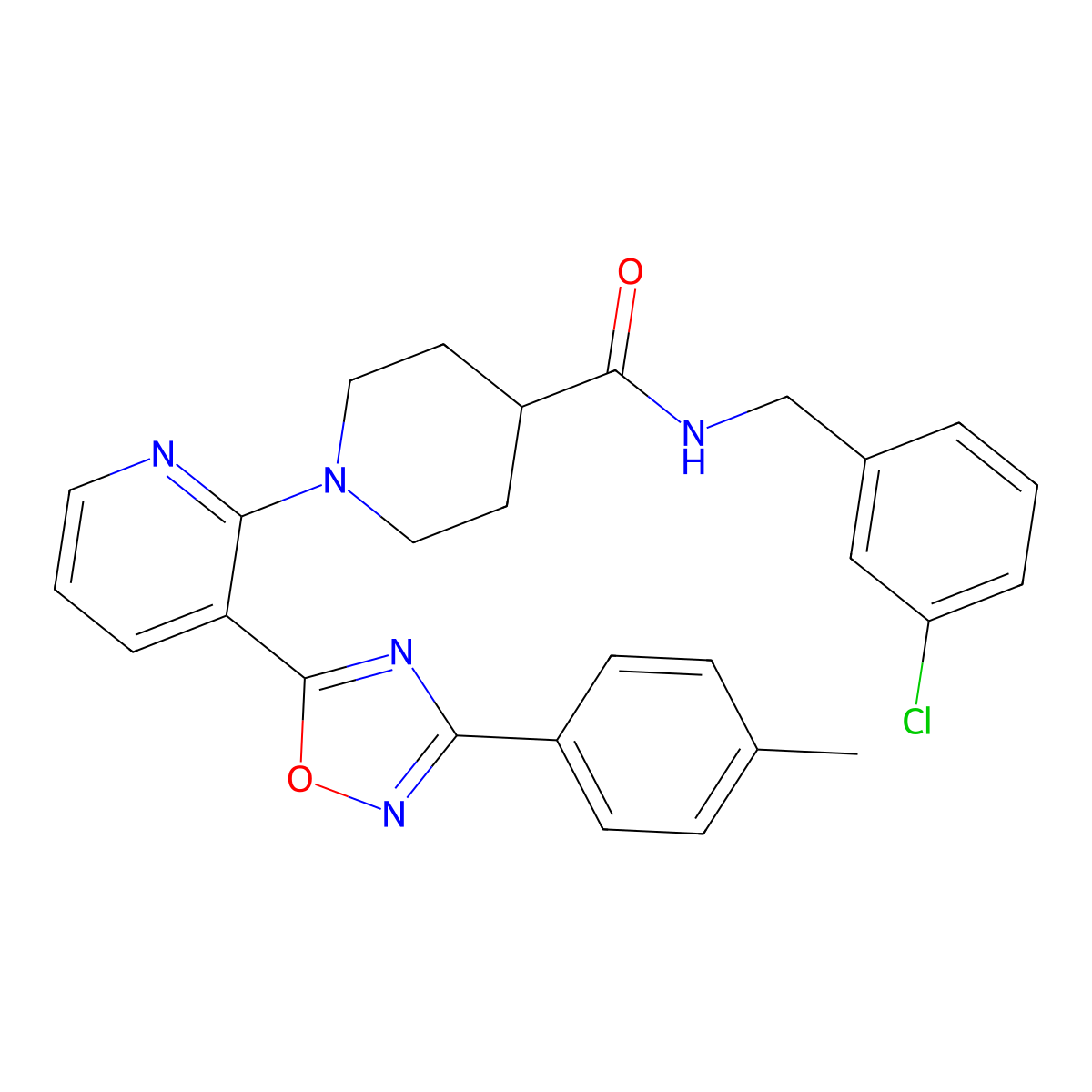 N-(3-chlorobenzyl)-1-{3-[3-(4-methylphenyl)-1,2,4-oxadiazol-5-yl]pyridin-2-yl}piperidine-4-carboxamide molecular structure, CAS 1351827-34-3