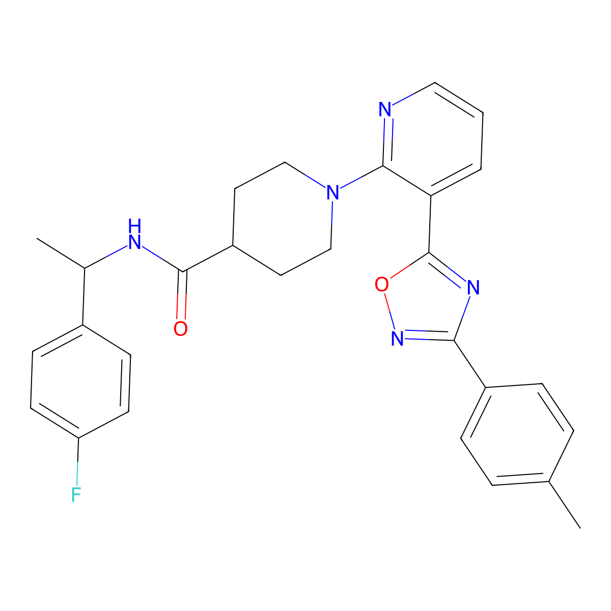 N-[1-(4-fluorophenyl)ethyl]-1-{3-[3-(4-methylphenyl)-1,2,4-oxadiazol-5-yl]pyridin-2-yl}piperidine-4-carboxamide molecular structure, CAS 1351827-45-6
