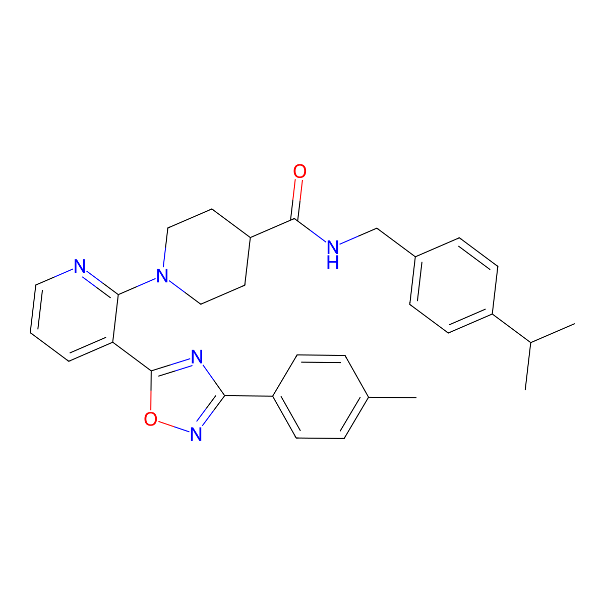 1-{3-[3-(4-methylphenyl)-1,2,4-oxadiazol-5-yl]pyridin-2-yl}-N-[4-(propan-2-yl)benzyl]piperidine-4-carboxamide molecular structure, CAS 1351830-89-1