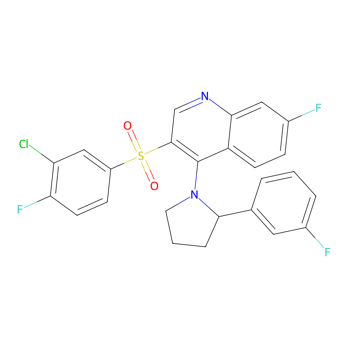 3-[(3-Chloro-4-fluorophenyl)sulfonyl]-7-fluoro-4-[2-(3-fluorophenyl)pyrrolidin-1-yl]quinoline molecular structure, CAS 1351834-02-0