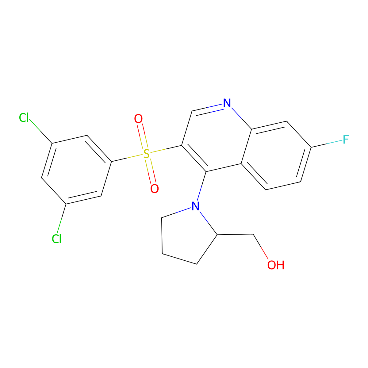 (1-{3-[(3,5-Dichlorophenyl)sulfonyl]-7-fluoroquinolin-4-yl}pyrrolidin-2-yl)methanol molecular structure, CAS 1351834-13-3