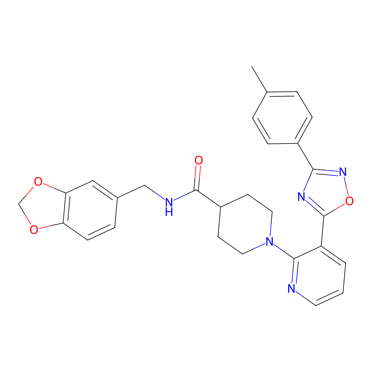 N-[(2H-1,3-benzodioxol-5-yl)methyl]-1-{3-[3-(4-methylphenyl)-1,2,4-oxadiazol-5-yl]pyridin-2-yl}piperidine-4-carboxamide molecular structure, CAS 1351834-37-1