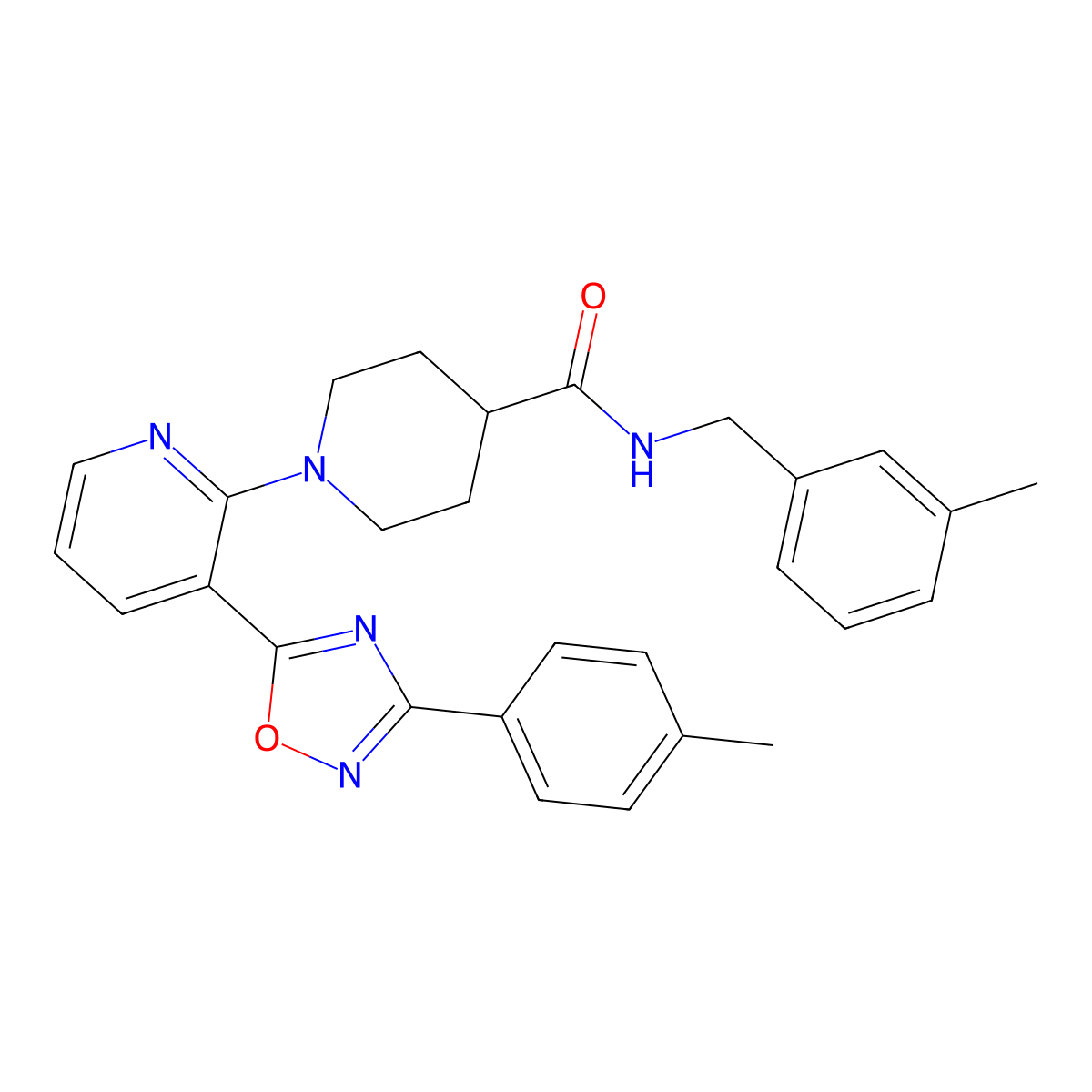 N-(3-methylbenzyl)-1-{3-[3-(4-methylphenyl)-1,2,4-oxadiazol-5-yl]pyridin-2-yl}piperidine-4-carboxamide molecular structure, CAS 1351834-48-4