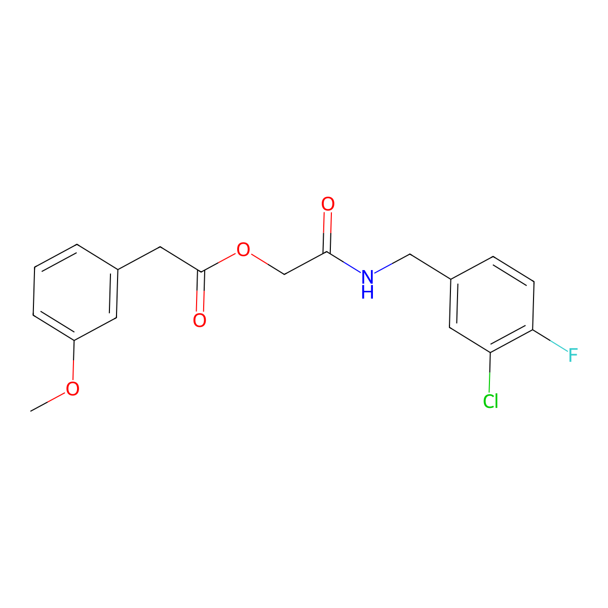 2-[(3-Chloro-4-fluorobenzyl)amino]-2-oxoethyl (3-methoxyphenyl)acetate molecular structure, CAS 1351835-92-1