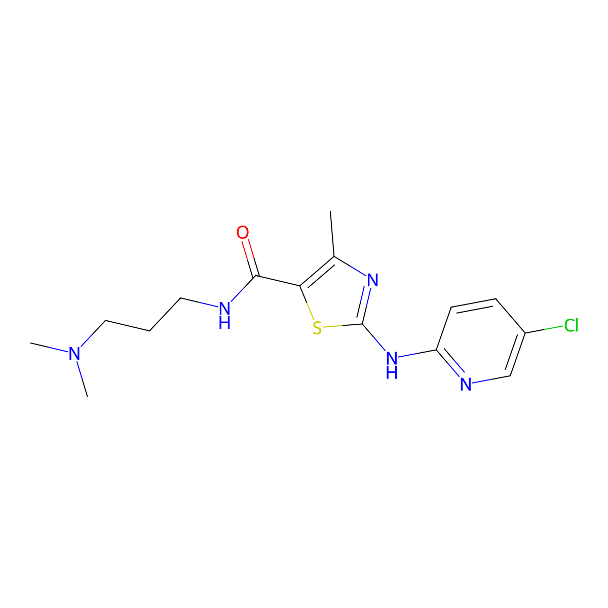 2-[(5-chloropyridin-2-yl)amino]-N-[3-(dimethylamino)propyl]-4-methyl-1,3-thiazole-5-carboxamide molecular structure, CAS 1351836-17-3
