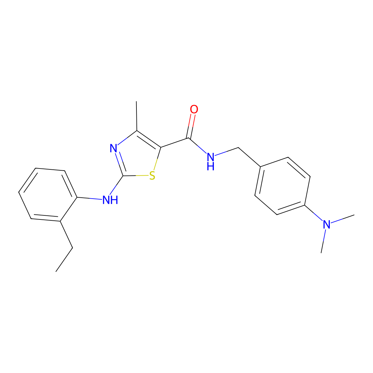 N-[4-(dimethylamino)benzyl]-2-[(2-ethylphenyl)amino]-4-methyl-1,3-thiazole-5-carboxamide molecular structure, CAS 1351837-81-4